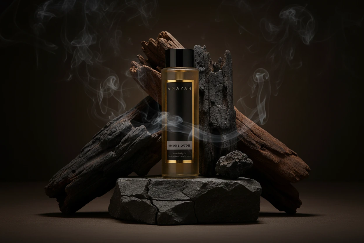 زيت الجسم المخملي "سموك عود" برائحة بخوروعمبر