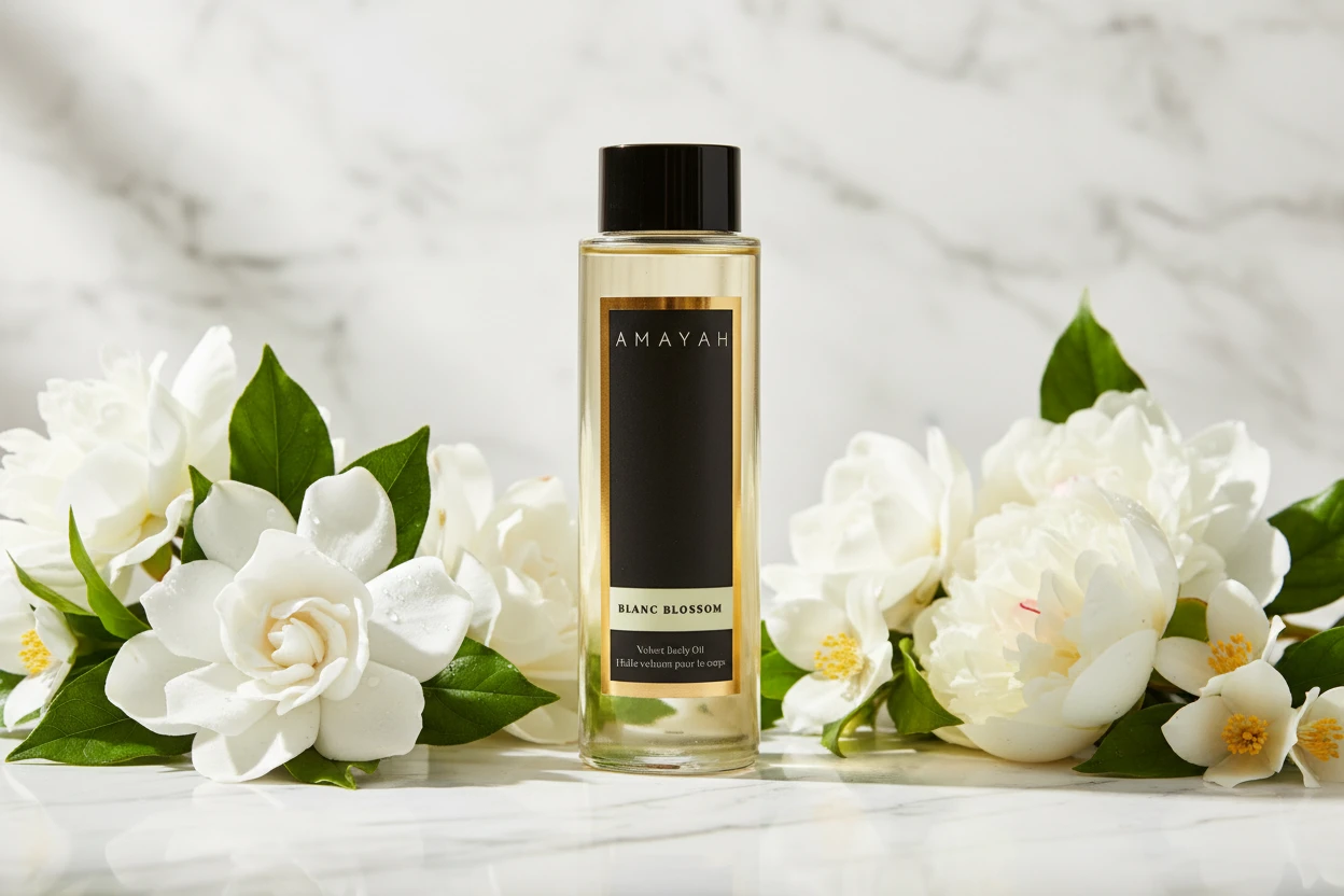 زيت الجسم المخملي "بلانك بلوسم" برائحة الزهور البيضاء، مسك، حمضيات