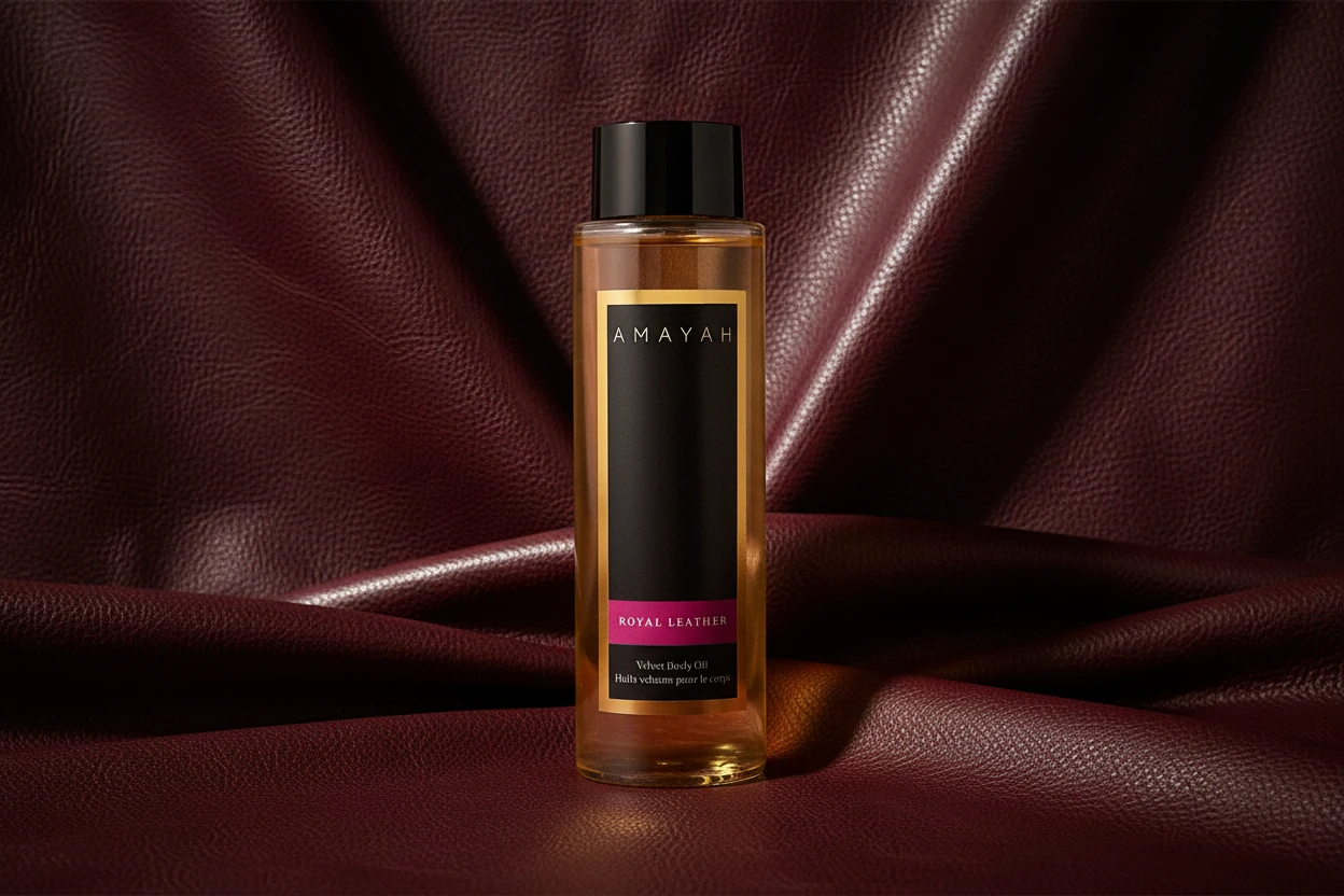 زيت الجسم المخملي "رويال ليذر" برائحة الجلد و برقوق