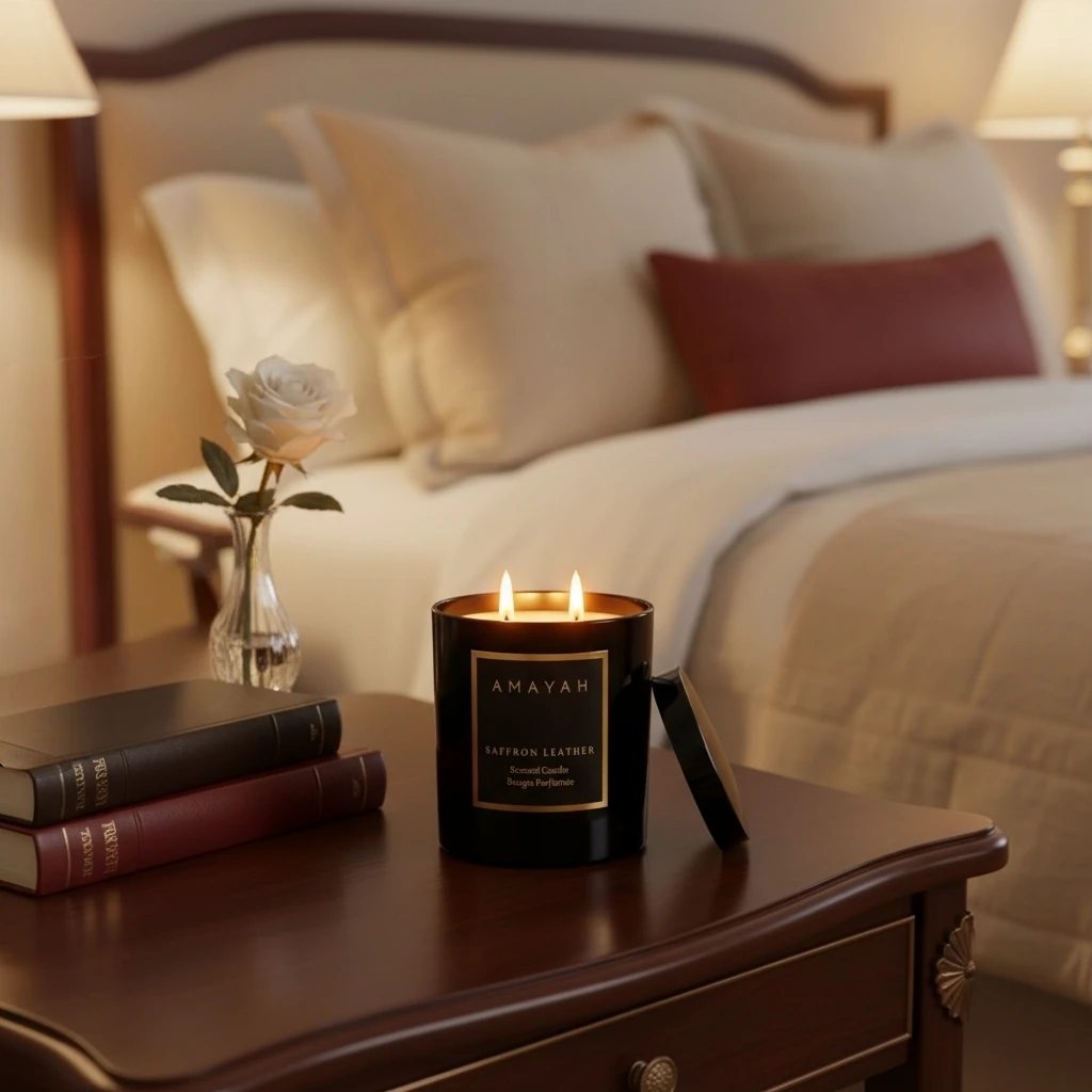 شمعة الصويا "سافرون ليذر" برائحة الزعفران و الجلد