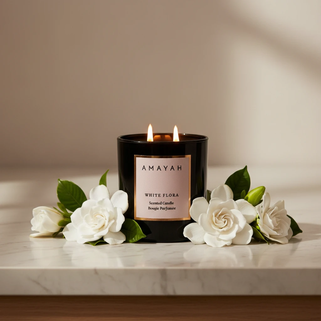 شمعة الصويا "وايت فلورا" برائحة الزهور البيضاء