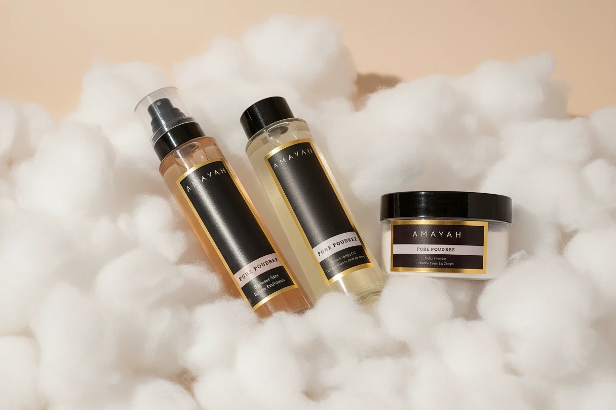 المجموعة الكاملة للعناية  "بيور بودري" برائحة بودرة و مسك