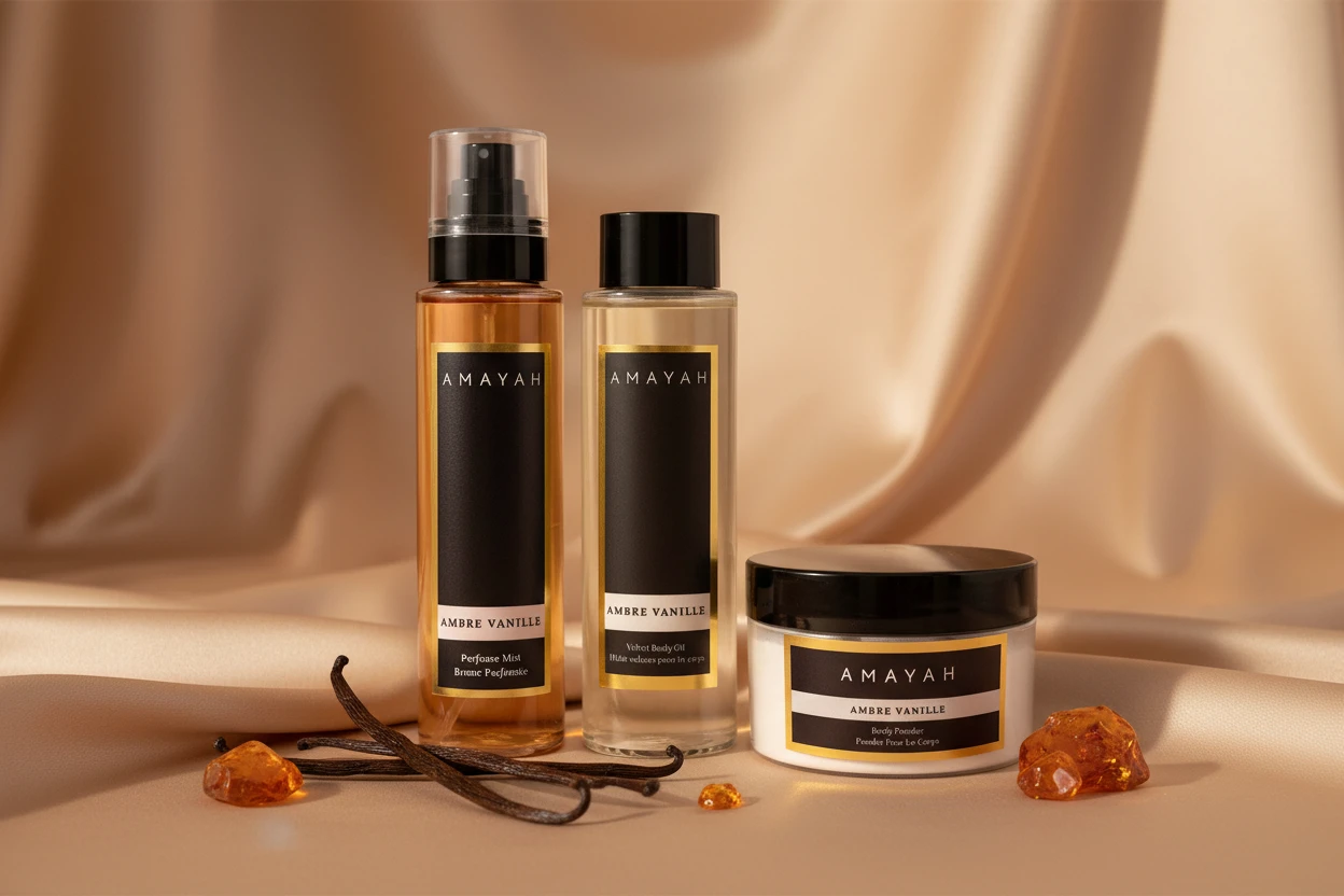 المجموعة الكاملة للعناية امبري فانيل" برائحة عمبر و فنيلا و مسك